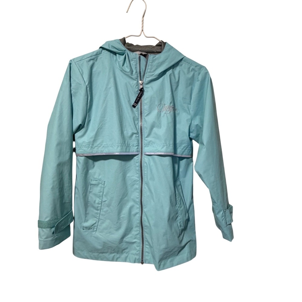 Charles River Apparel Kids Aqua Blue Rain Jacket Greystone Youth Medium 10/12